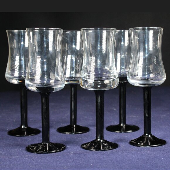 Six Black Stemmed Apertif/Liqueur Stemware by Martell Von Pok - Picture 1 of 4